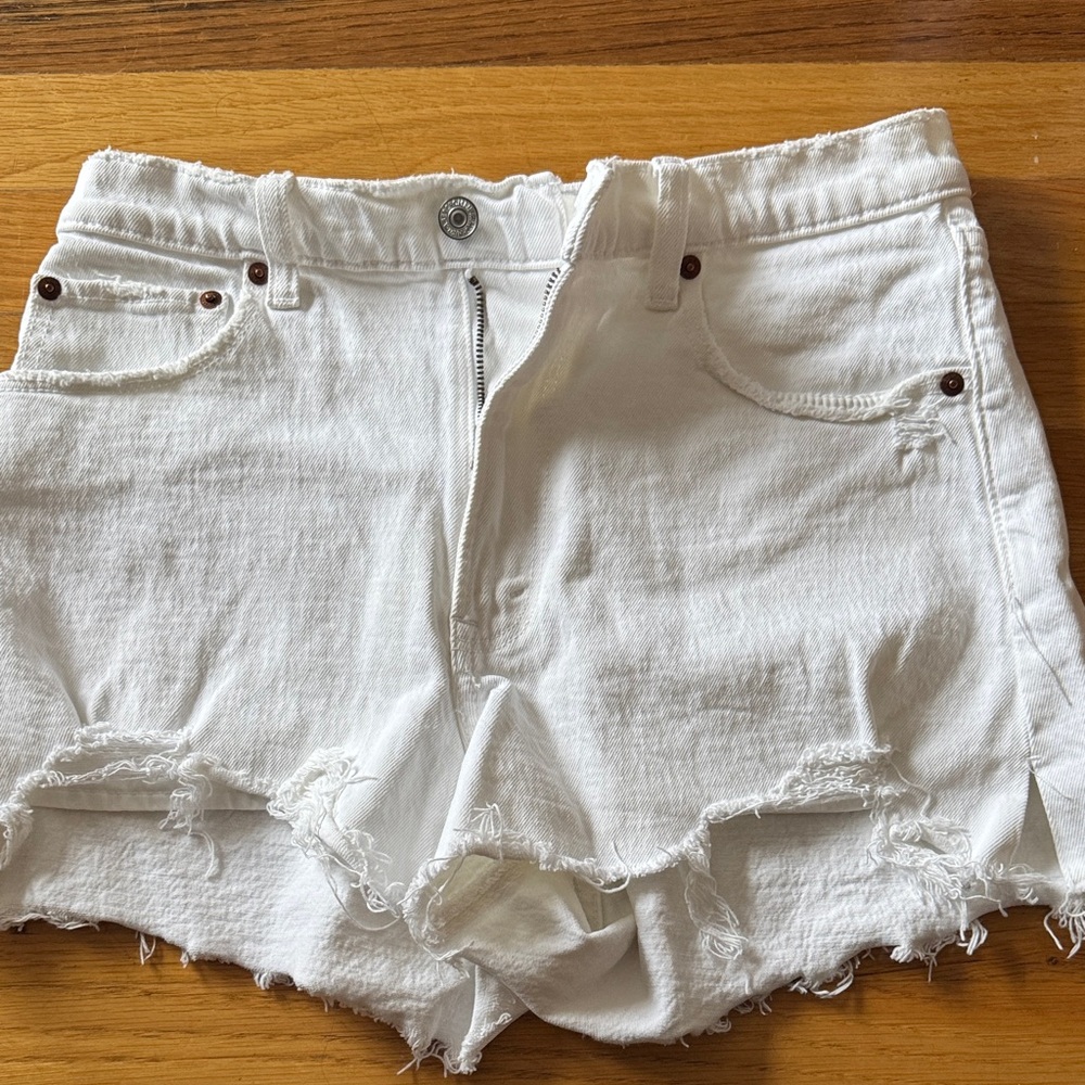 Abercrombie & Fitch White Distressed Jean Shorts